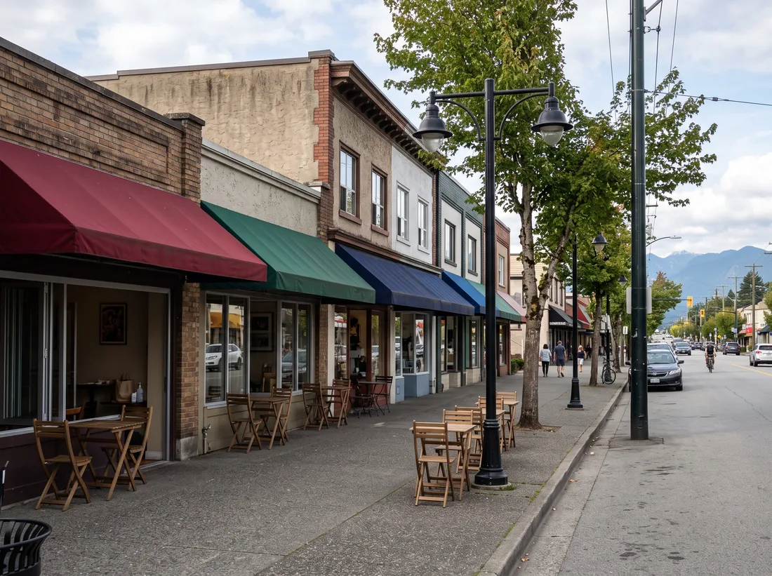 Neighbourhood shops along Hastings Street in Burnaby Heights